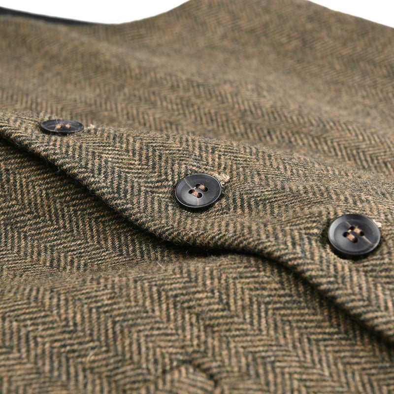 VOBOOM Mens Herringbone Tailored Collar Waistcoat Fullback Wool Tweed Suit Vest (Khaki, X-Large) - Image 5